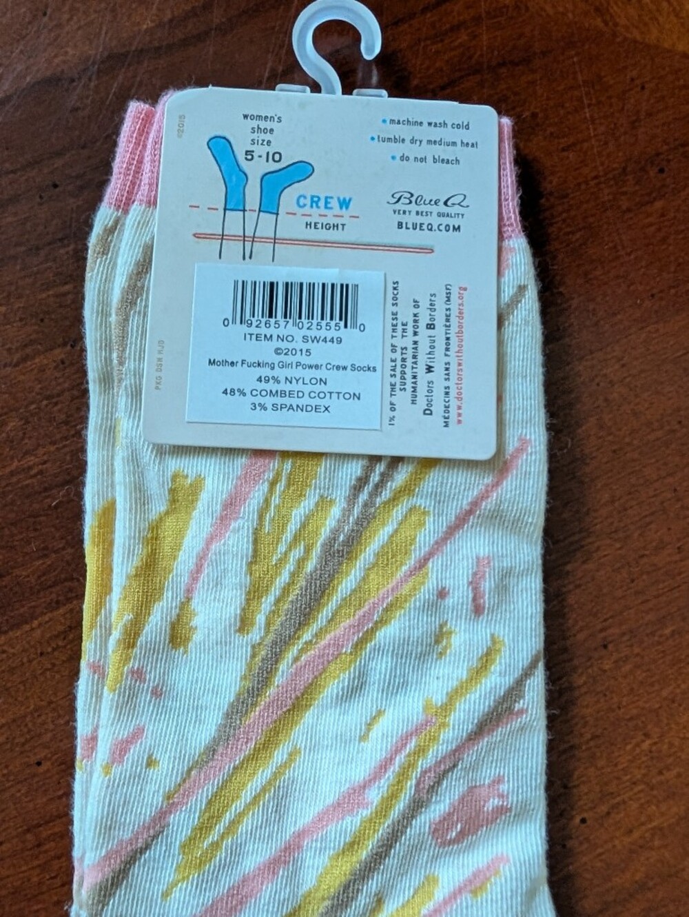 Blue Q Multicolor Striped & Text Crew Socks - Pink, Green, Blue, Yellow - Picture 7 of 10